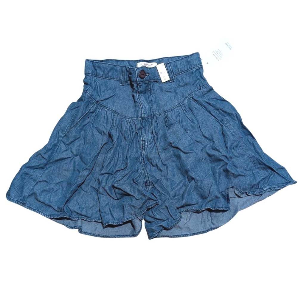 Vibrant MIU Womens S Small Denim Chambray Tencel Flowy‎ Skirt Skort Shorts NWT